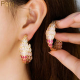 Pera Leaf CZ Zircon Africaine Yellow Hoop Earrings for Bridal Wedding