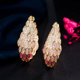 Pera Leaf CZ Zircon Africaine Yellow Hoop Earrings for Bridal Wedding
