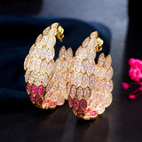 Pera Leaf CZ Zircon Africaine Yellow Hoop Earrings for Bridal Wedding