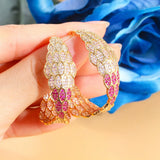 Pera Leaf CZ Zircon Africaine Yellow Hoop Earrings for Bridal Wedding