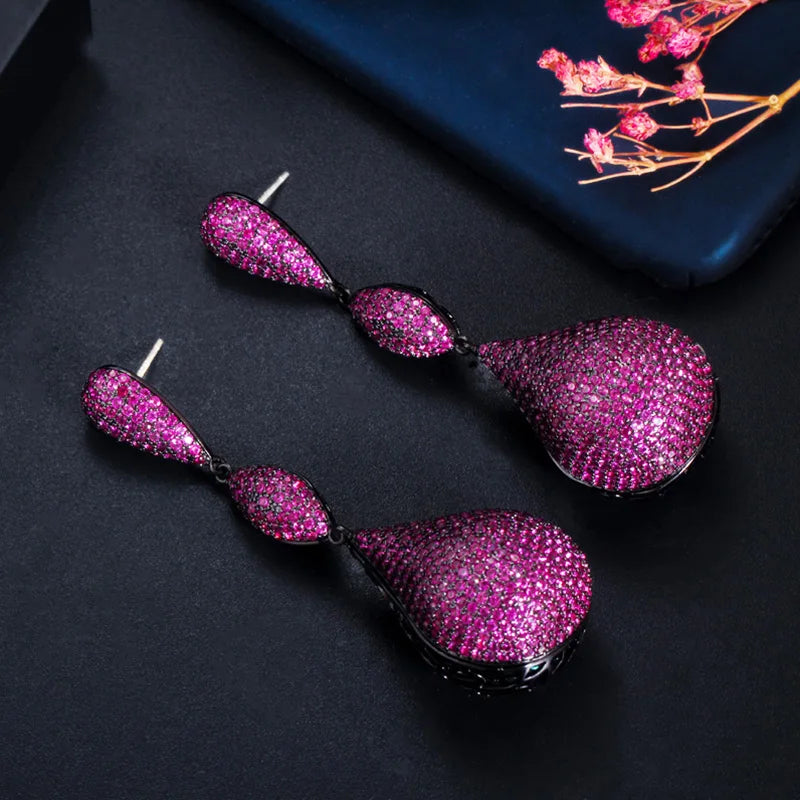 Hot Pink CZ Disco Ball Dangle Earrings for Women