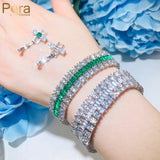 Pera CZ Women Charm Bracelet Green and Cubic Zirconia Silver Bangle