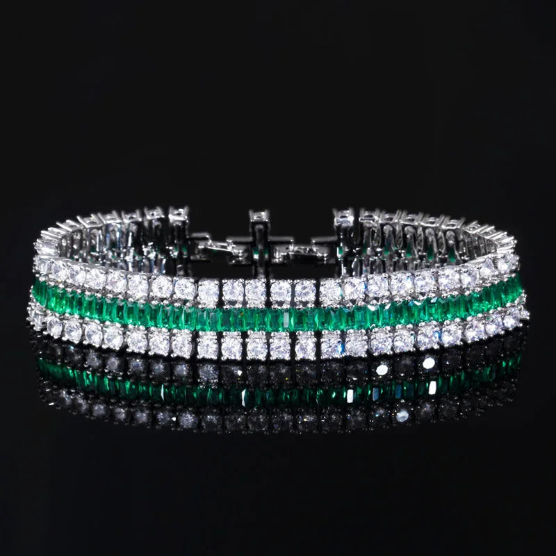 Pera CZ Women Charm Bracelet Green and Cubic Zirconia Silver Bangle