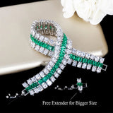 Pera CZ Women Charm Bracelet Green and Cubic Zirconia Silver Bangle