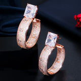 Pera CZ Zircon Loop Earrings 585 Rose Dangling Large Round Circle Hoop Earrings