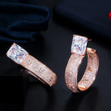 Pera CZ Zircon Loop Earrings 585 Rose Dangling Large Round Circle Hoop Earrings