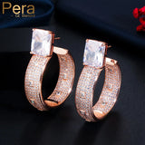 Pera CZ Zircon Loop Earrings 585 Rose Dangling Large Round Circle Hoop Earrings