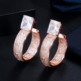 Pera CZ Zircon Loop Earrings 585 Rose Dangling Large Round Circle Hoop Earrings