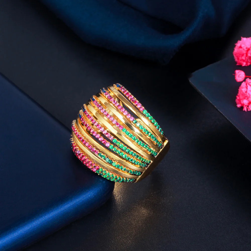 Pera Rainbow CZ Zircon Yellow Wedding Rings R160