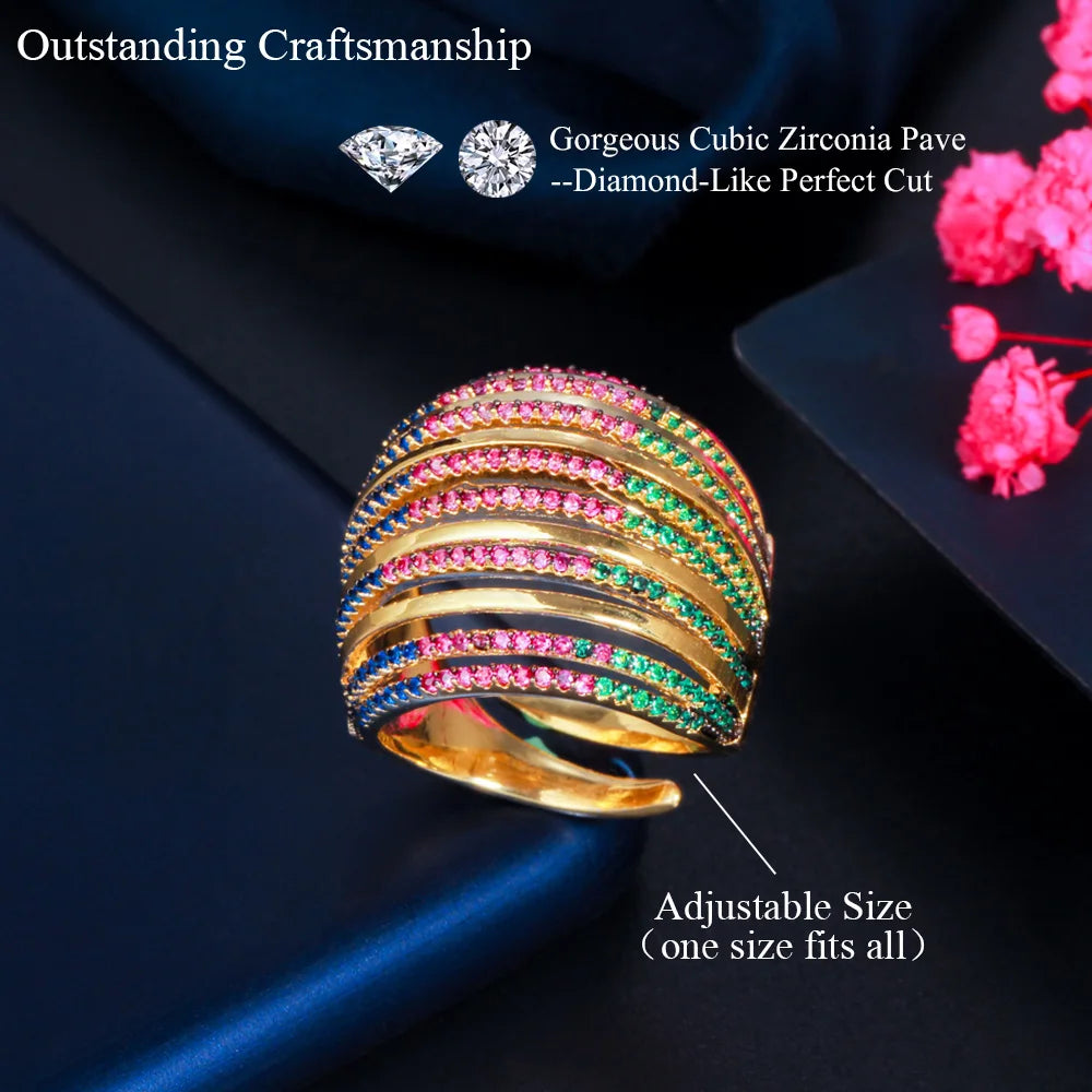 Pera Rainbow CZ Zircon Yellow Wedding Rings R160