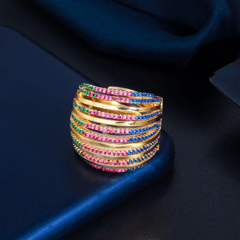 Pera Rainbow CZ Zircon Yellow Wedding Rings R160
