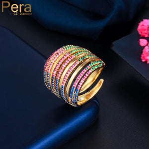 Pera Rainbow CZ Zircon Yellow Wedding Rings R160