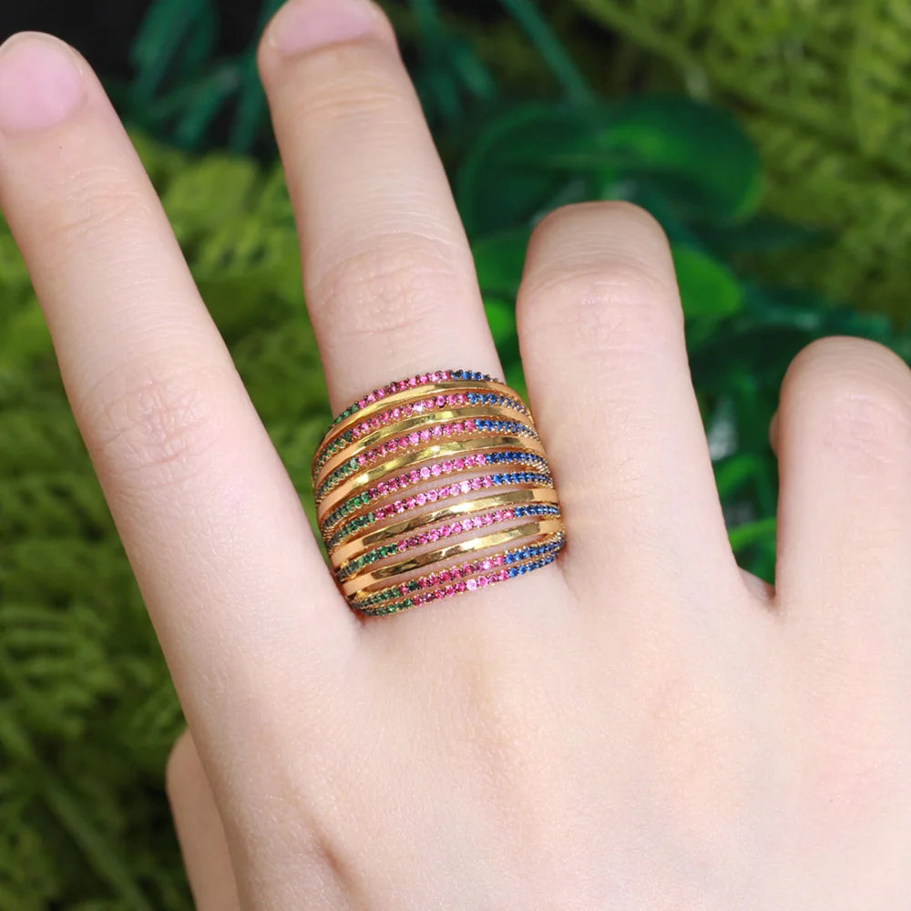 Pera Rainbow CZ Zircon Yellow Wedding Rings R160