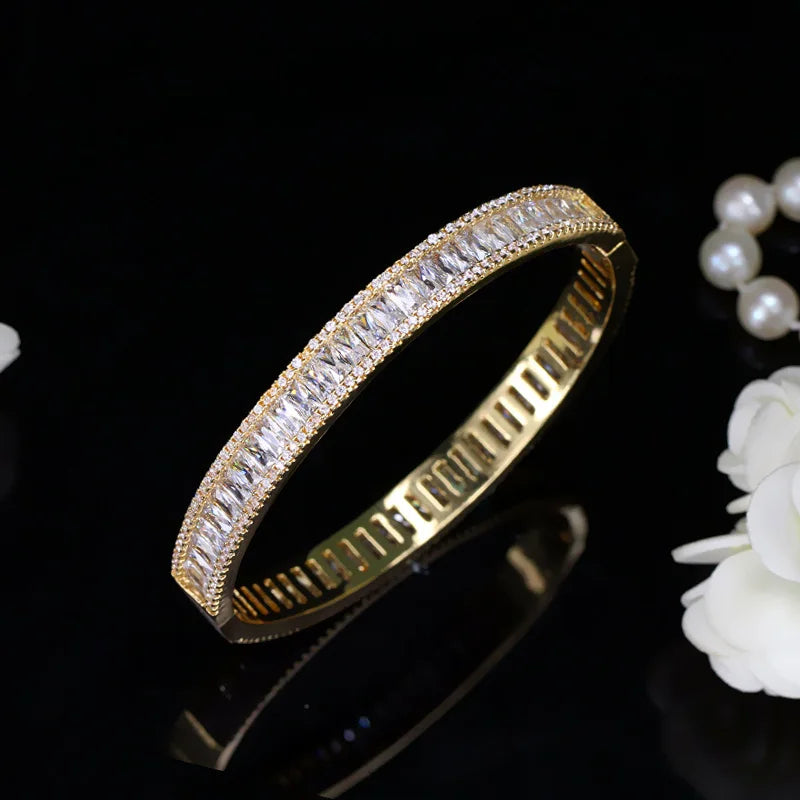 Pera Indian Dubai Bridal Wedding Gift Big Cubic Zircon Baguette Bracelet