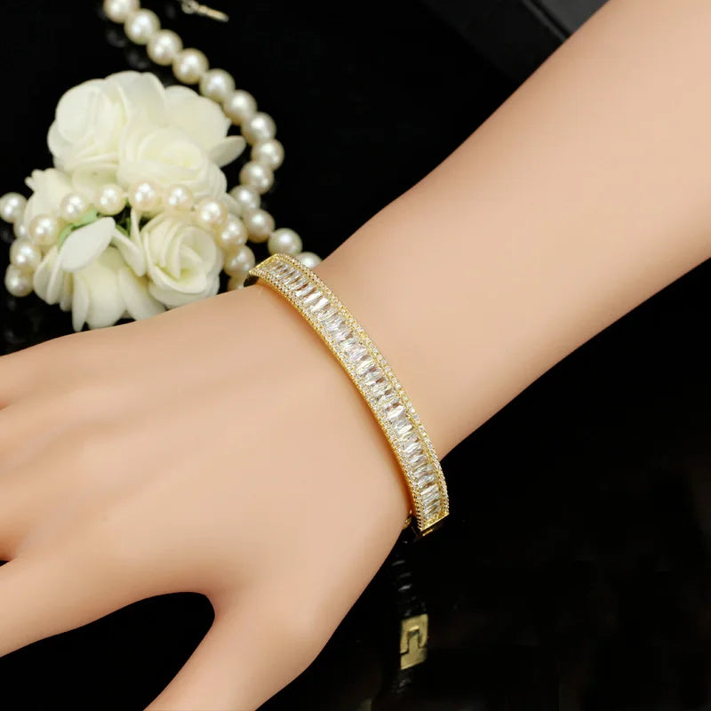 Pera Indian Dubai Bridal Wedding Gift Big Cubic Zircon Baguette Bracelet
