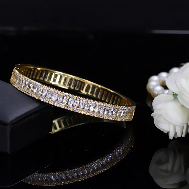 Pera Indian Dubai Bridal Wedding Gift Big Cubic Zircon Baguette Bracelet
