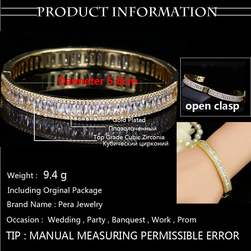 Pera Indian Dubai Bridal Wedding Gift Big Cubic Zircon Baguette Bracelet