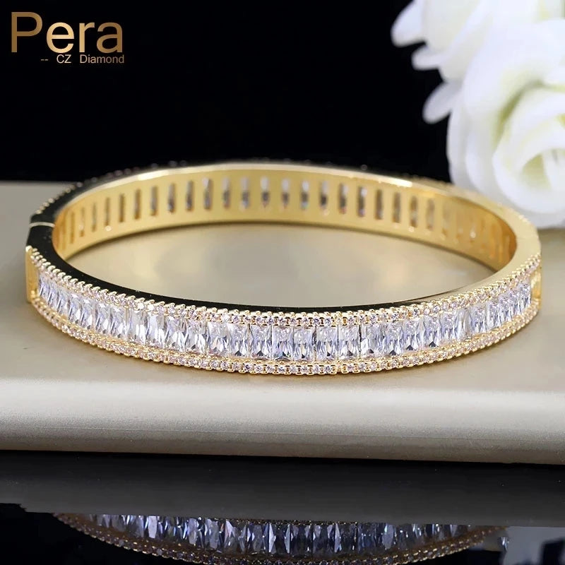 Pera Indian Dubai Bridal Wedding Gift Big Cubic Zircon Baguette Bracelet