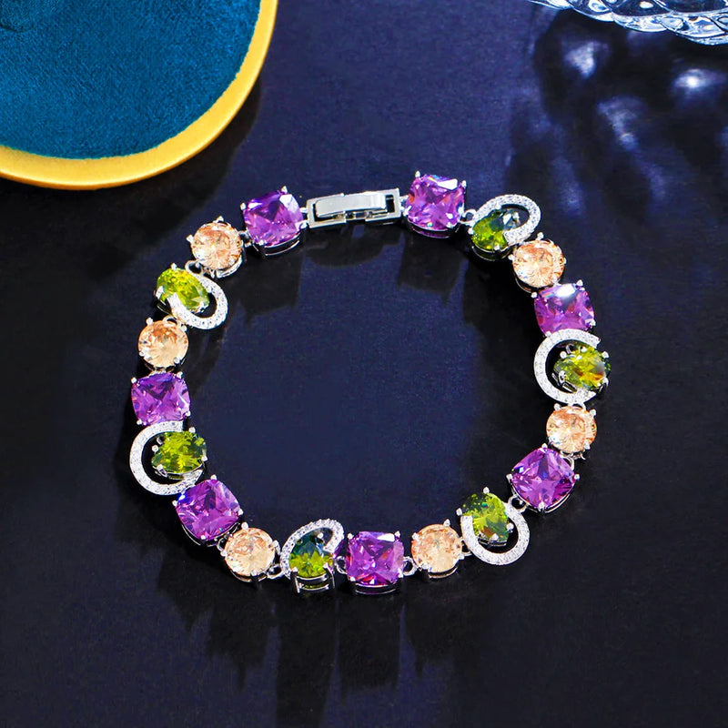 Pera Colorful CZ Crystal Tennis Chain Link Charm Bracelet
