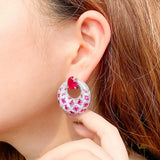 Pera Fuchsia Red CZ Circle Dangle Earrings for Women