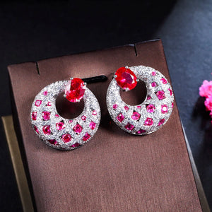 Pera Fuchsia Red CZ Circle Dangle Earrings for Women