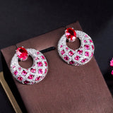 Pera Fuchsia Red CZ Circle Dangle Earrings for Women