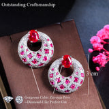 Pera Fuchsia Red CZ Circle Dangle Earrings for Women