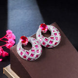 Pera Fuchsia Red CZ Circle Dangle Earrings for Women