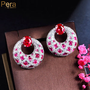 Pera Fuchsia Red CZ Circle Dangle Earrings for Women