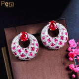 Pera Fuchsia Red CZ Circle Dangle Earrings for Women