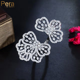 Pera Large Flower Leaf CZ Wedding Bands Adjustable Rings R056