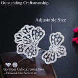 Pera Large Flower Leaf CZ Wedding Bands Adjustable Rings R056