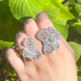 Pera Large Flower Leaf CZ Wedding Bands Adjustable Rings R056