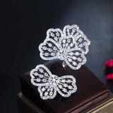 Pera Large Flower Leaf CZ Wedding Bands Adjustable Rings R056