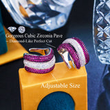 Pera Red CZ Big Adjustable Rings for Women Couple, Stackable Promise Jewelry