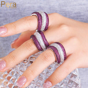 Pera Red CZ Big Adjustable Rings for Women Couple, Stackable Promise Jewelry