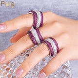 Pera Red CZ Big Adjustable Rings for Women Couple, Stackable Promise Jewelry