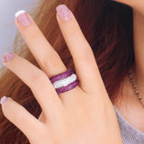 Pera Red CZ Big Adjustable Rings for Women Couple, Stackable Promise Jewelry