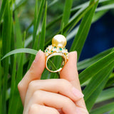 Resizable Green CZ Pearl Charms Ring for Women Wedding Jewelry