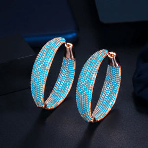 Pera Punk CZ Stone Pave Large Circle Round Hoop Earrings