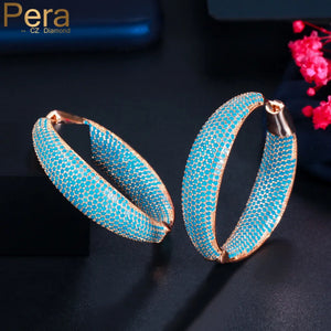 Pera Punk CZ Stone Pave Large Circle Round Hoop Earrings