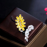 Yellow CZ Leaf Shape Open Ring for Brides R077