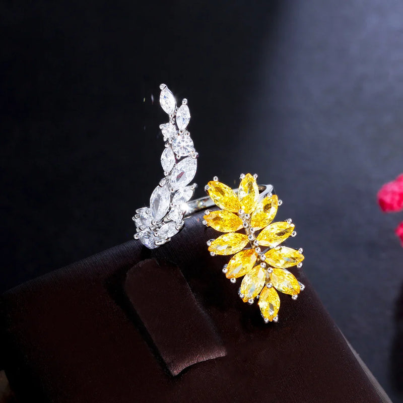 Yellow CZ Leaf Shape Open Ring for Brides R077