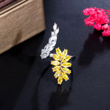 Yellow CZ Leaf Shape Open Ring for Brides R077