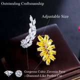 Yellow CZ Leaf Shape Open Ring for Brides R077