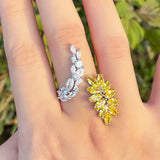 Yellow CZ Leaf Shape Open Ring for Brides R077