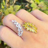 Yellow CZ Leaf Shape Open Ring for Brides R077