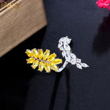 Yellow CZ Leaf Shape Open Ring for Brides R077