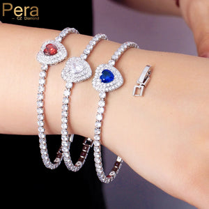 Pera Romantic Love Heart Cubic Zirconia Red Charm Bracelet