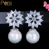 Pera Romantic Women Party Earrings with Pearl Drop and Cubic Zirconia